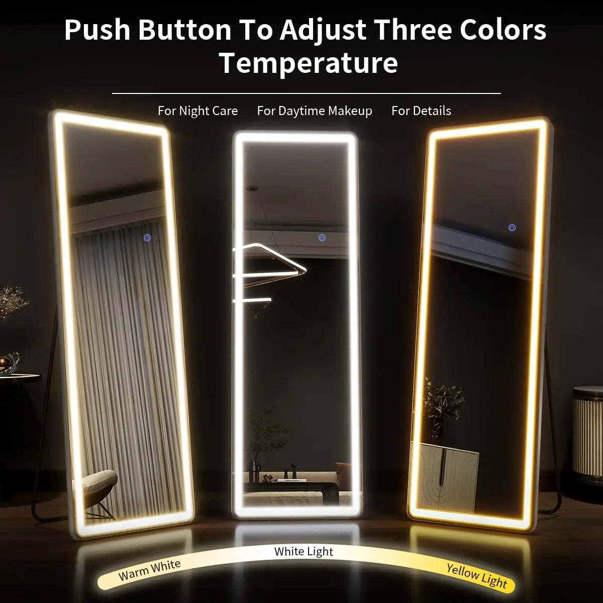 63"x20" Full Length Mirror with Lights, LED Mirror Full Length, Lighted Floor Mirror with Stand.