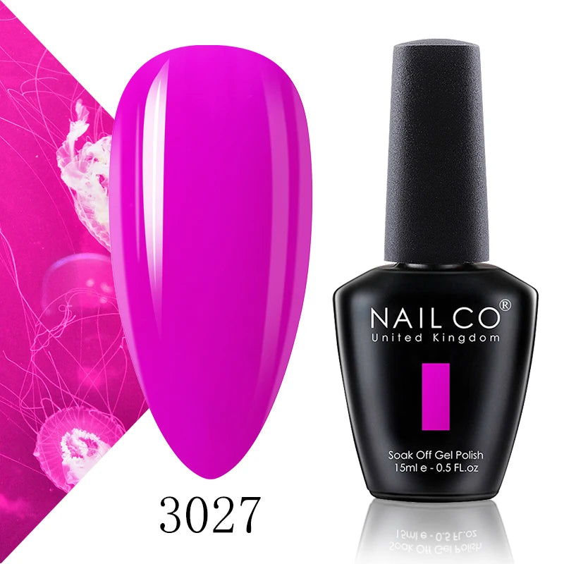 NAILCO 15ml Color Gel Nail Polish Soak Off, Hybrid Varnishes Manicure, UV&LED Nail Gel Semi Permanent Lacquer Base Top Coat.