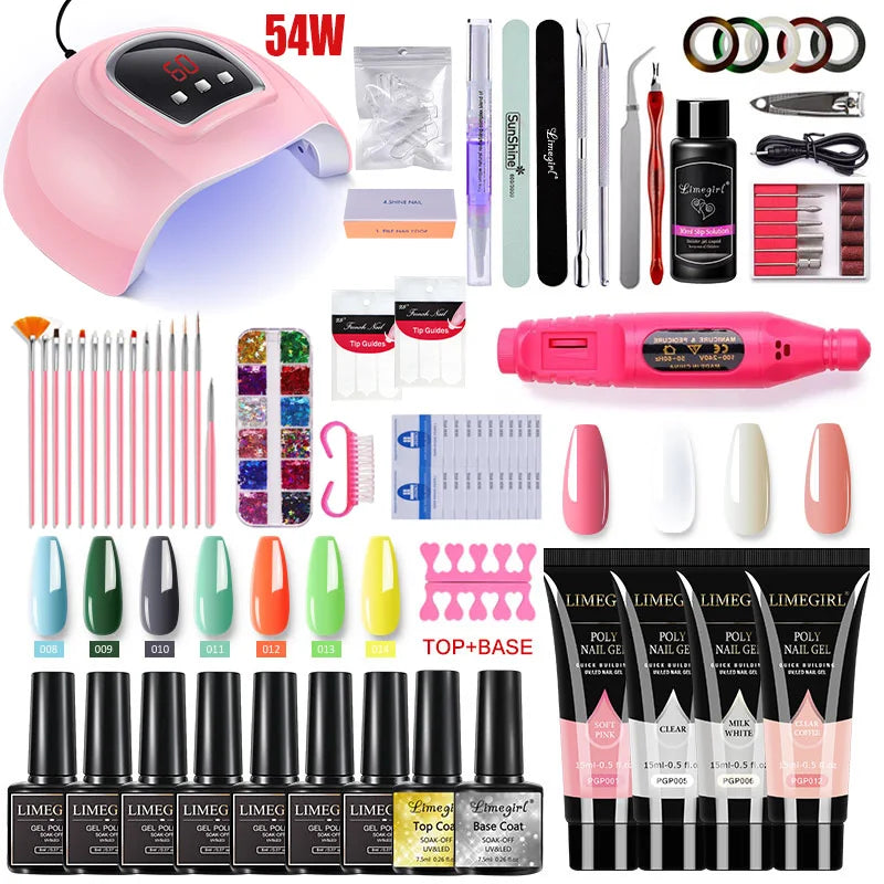 Nail Extension Kit Acrylic Gel Polish Nail UV LED Nail Lamp, Manicure Kit, Base Coat, Top Coat.