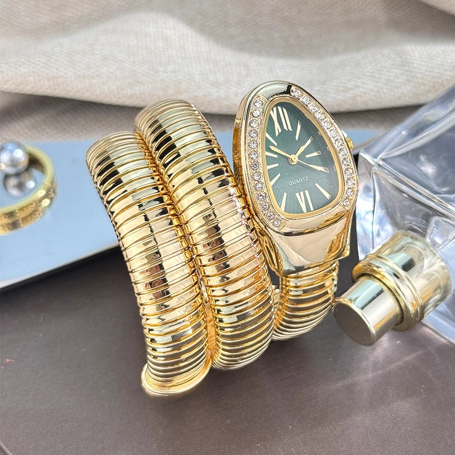 Fashionable European And American, Snake-Shape Elastic Wrapping Quartz Ladies Watch.