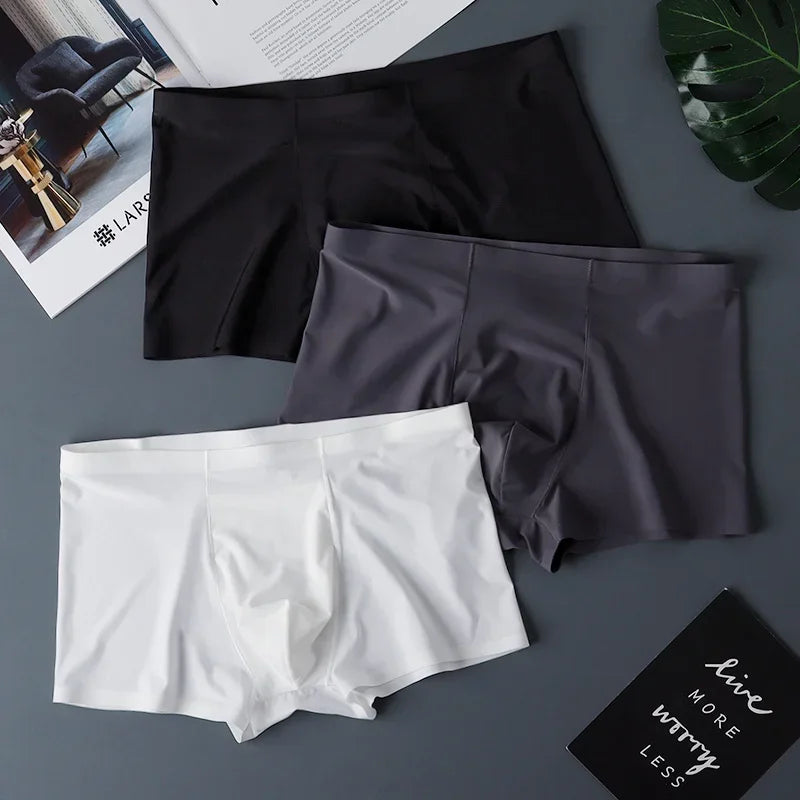 3PCS High Quality Men's Ice Silk Underwear Summer Thin Breathable Seamless Panties Sexy Male Underpants Plus Size.