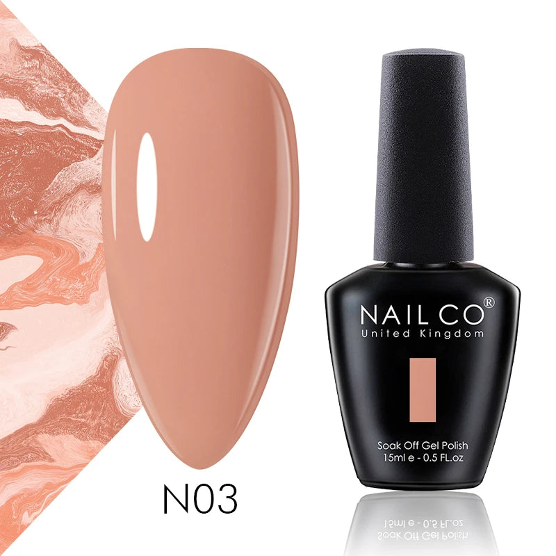 NAILCO 15ml Color Gel Nail Polish Soak Off, Hybrid Varnishes Manicure, UV&LED Nail Gel Semi Permanent Lacquer Base Top Coat.