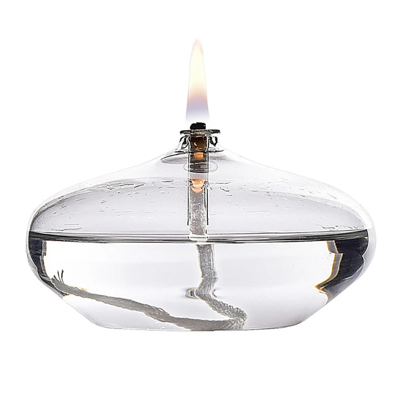 Handmade Oblate Transparent Glass, Oil Lamp Rustic Home Decoration.