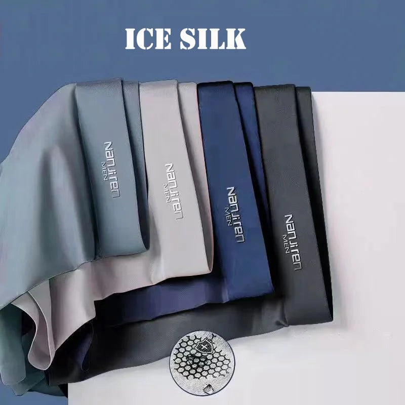 4pcs Boxer Shorts Men Ice Silk Underwear, Male Underpants Breathable, Sexy Thin Panties L-6XL.