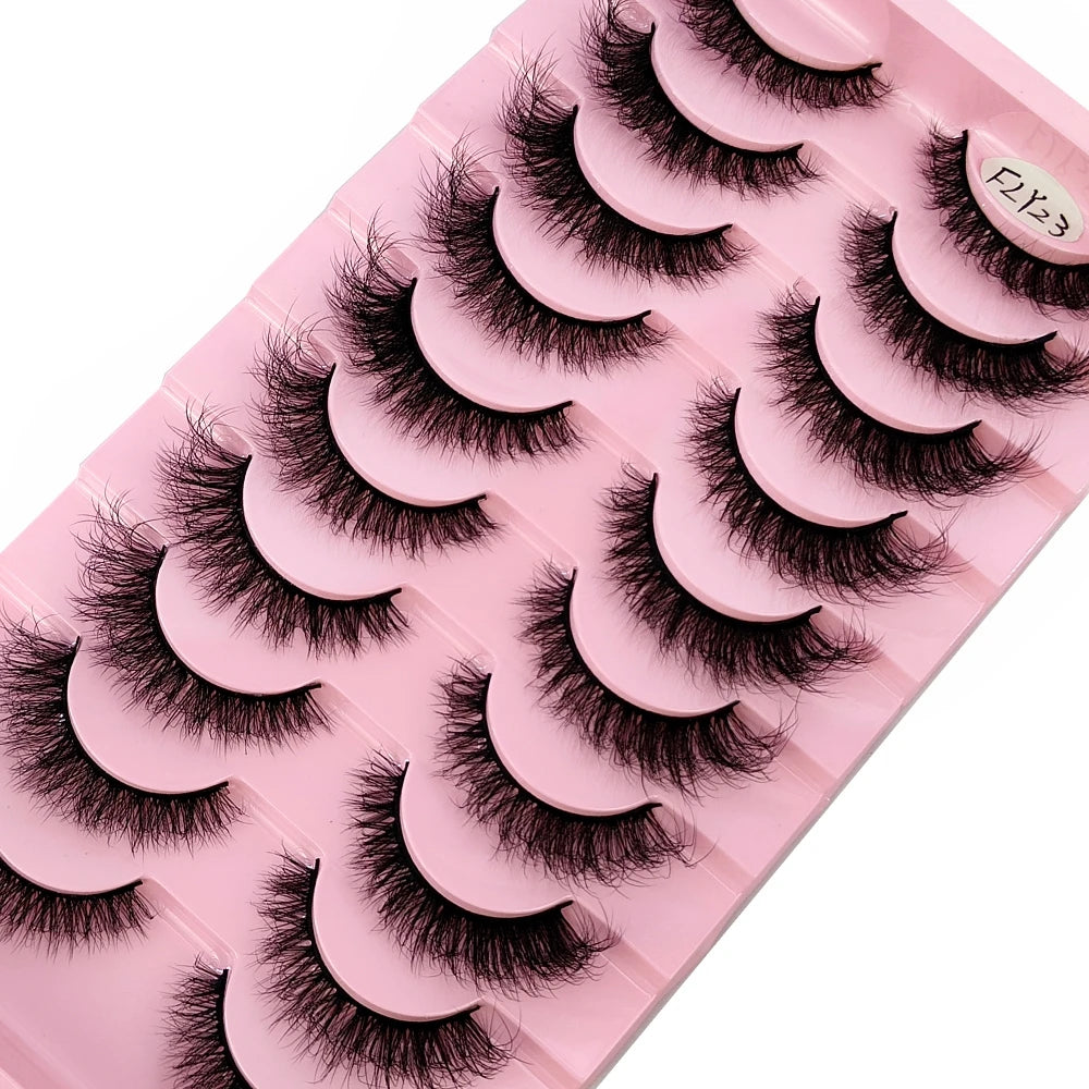 10 Pairs Faux Mink Eyelashes Handmade  Natural  Simulation  3D Curly Eyelashes