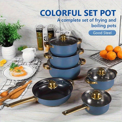 6-Piece Stainless Steel Cookware Set: Lid-Included, Non-Stick Pans