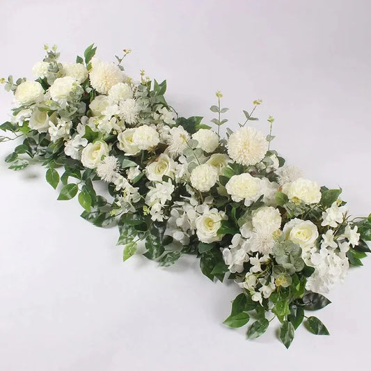 100cm Luxury White Rose Artificial Flower Row Wedding Table Centerpiece Flowers.