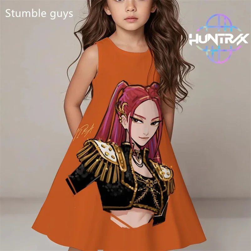 Demon Hunters Summer Dress, Girls Cute Casual Beach Fashion.