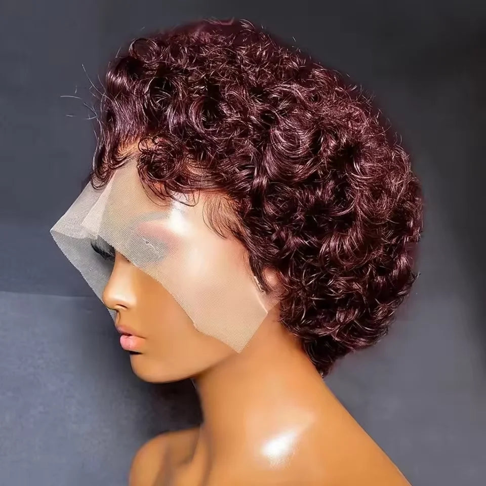 Short Pixie Cut Wig Curly Bob Lace Front Human Hair  200Density 13X1 Lace  Brazilian Wig