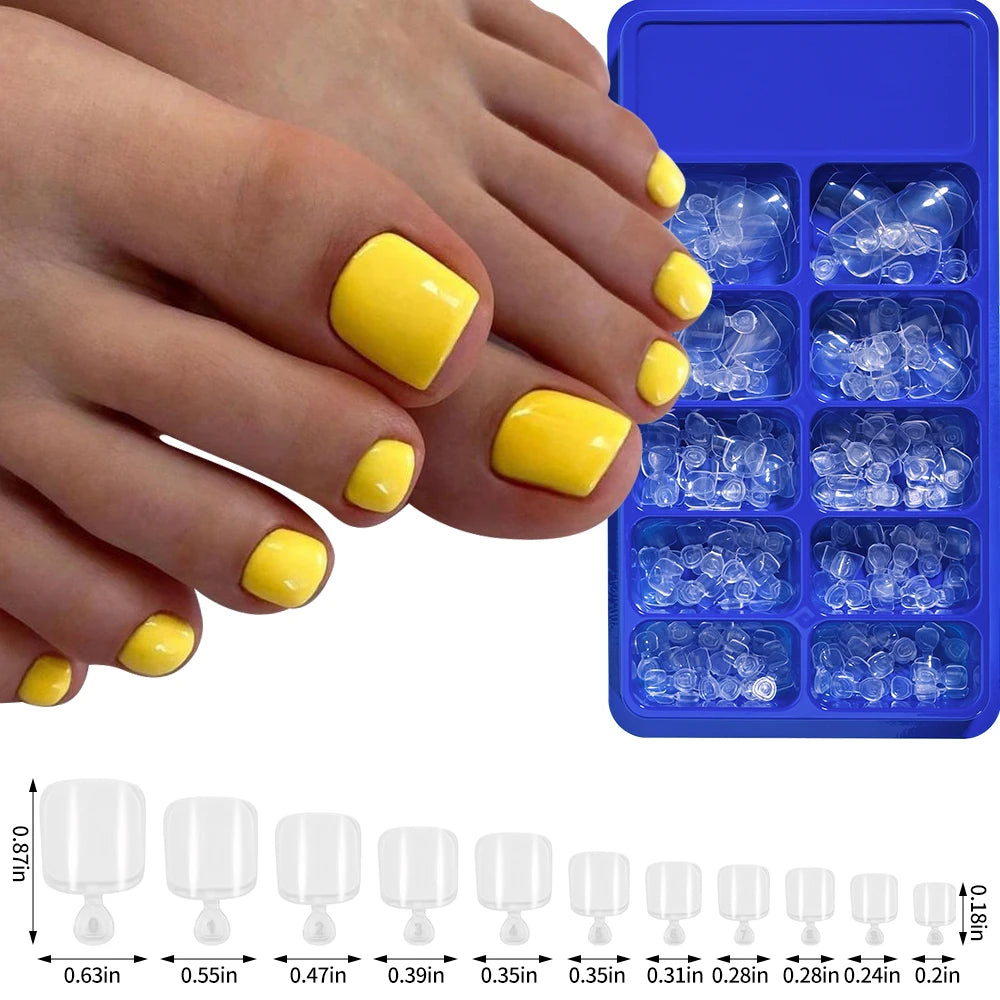 100PCS Short Square False Toenail Tips, Full Cover Acrylic Nail Art.