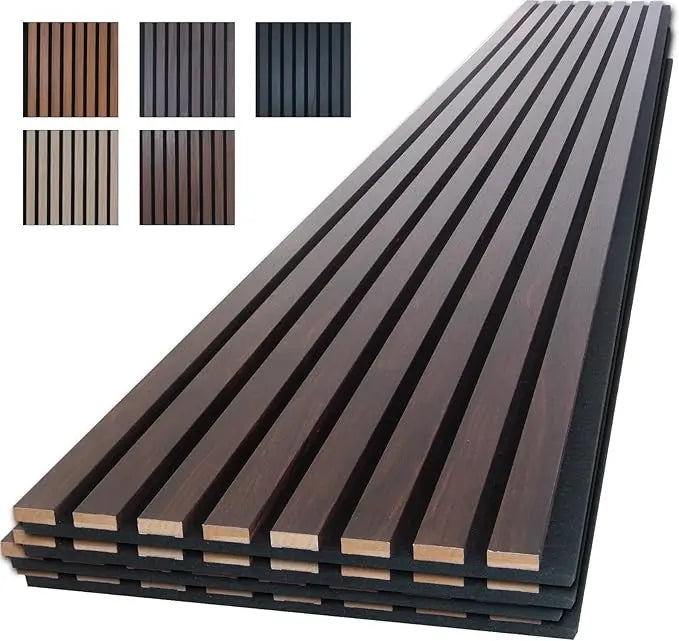 Panels for Wall, 4-Piece 96" x 12.6" Soundproof Wood Slat Panel ,for Interior Wall Decor. (Dark Walnut)