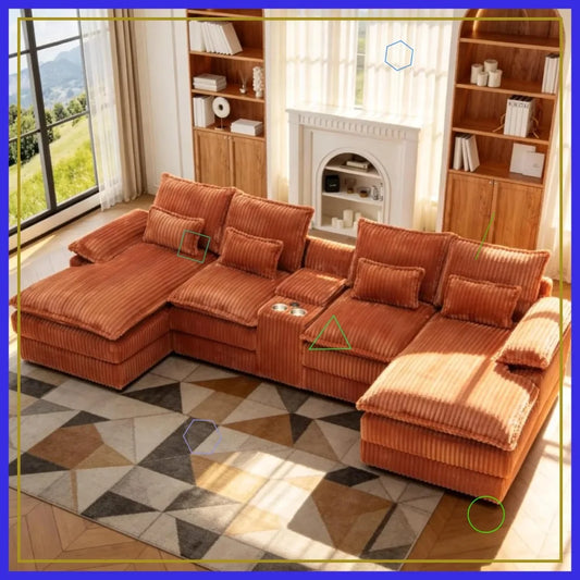 Modern Large Chenille Fabric U-Shape Sectional Sofa with Plush Comfort and Versatile Design for Living Room Seating