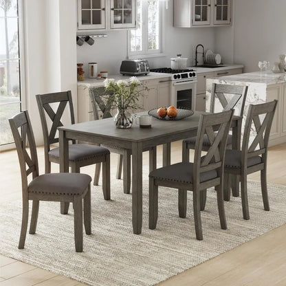 Caitbrook 7-Piece Dining Set, Rustic Gray Table & 6 Chairs