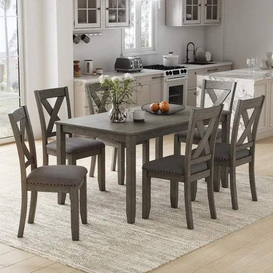 Caitbrook 7-Piece Dining Set, Rustic Gray Table & 6 Chairs