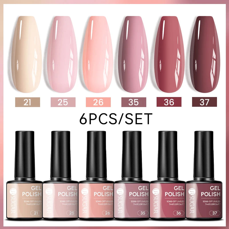 7ml All Season Gel Nail Polish Set, Nude Pink, Red Glitter, Semi Permanent UV Gel Kits.