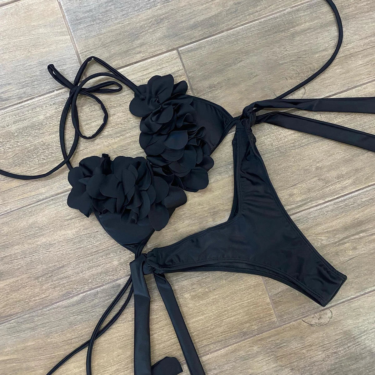3D Flower Bikini Set  Low Waist Swimwear , Women Solid , Sexy Beach Wear Female.