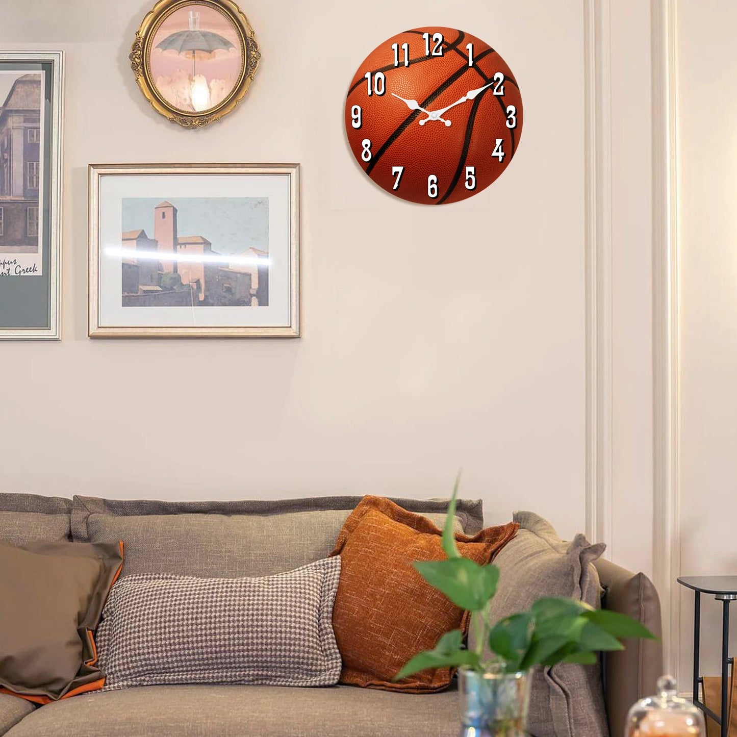 Sports Element Basketball Texture Pattern Wooden Wall Clock Living Room, Bedroom, Kitchen Wall Clock Silent Quartz.10 Inches 14 Inches 16inch (Without Batteries)