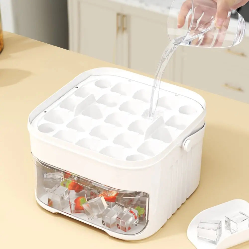 50-Cube Ice Maker with Easy Press Cap, Double Layer Ice Cube Maker Ice Storage Box.