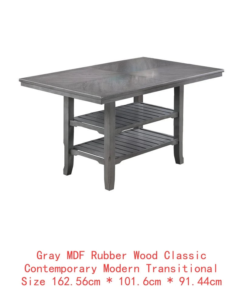 Classic 7-Piece Counter Height Dining Set, with Antique White and Gray Table, Lazy Susan, Built-in Leaf, and 6 High Chairs.