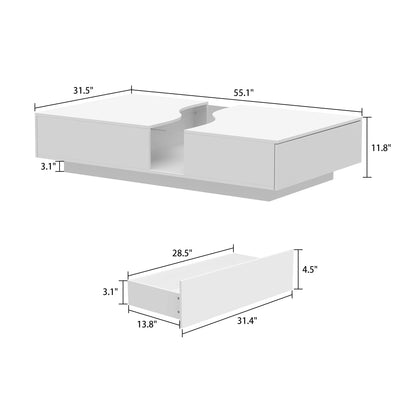 55.1'' Wide Modern Coffee Table With 2 Drawers & LED Lights.
