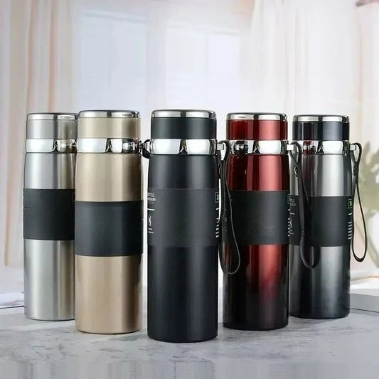Termo botella de agua de 800 ml, matraz de vacío, taza aislada de doble acero inoxidable para café y té, a prueba de fugas.