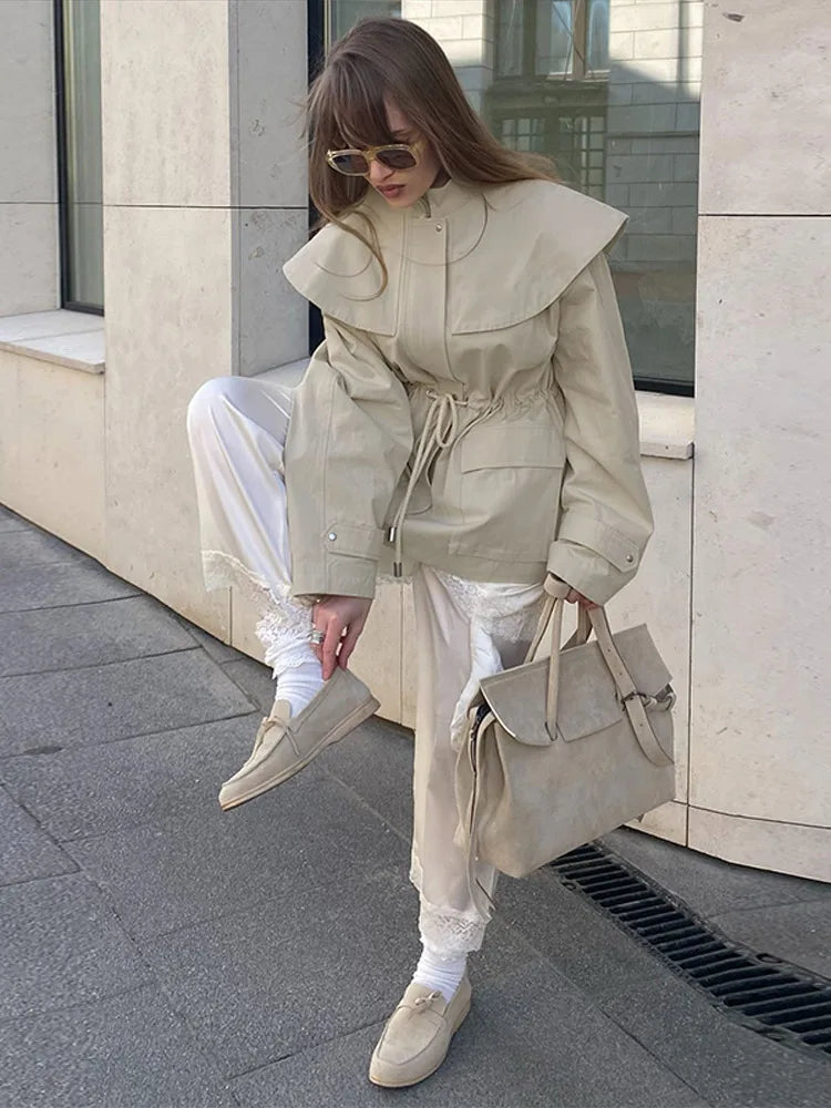 Women's Khaki  Drawstring Utility Style Jacket