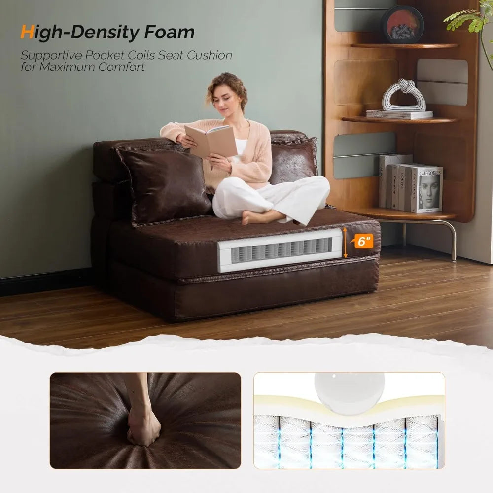 Futon Sofa Bed, 5-in-1 Convertible Sleeper Sofa, Chair, RV Furniture, for Small Spaces.