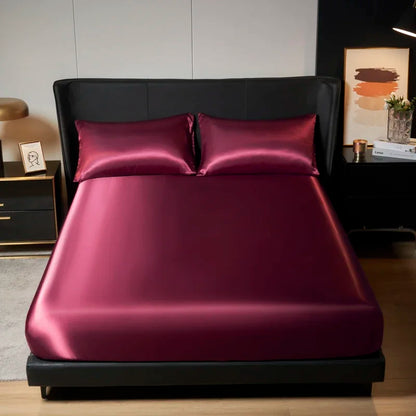 Elegant Satin Fitted Bed Sheet- Luxurious 35cm Height, Universal King/Queen Size.