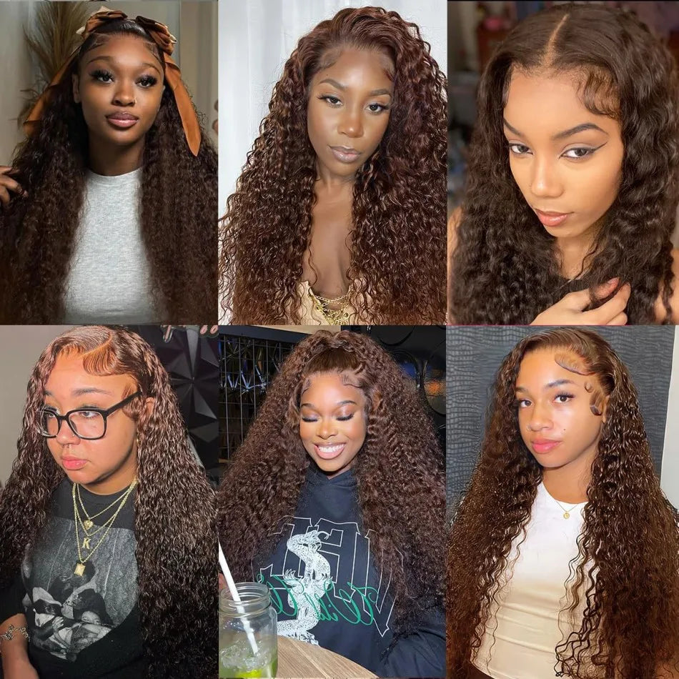 Deep Wave Lace Frontal Wig Chocolate Brown,13X6 Human Hair Wigs, Hd Lace 100% Human Hair 250 Density, Brazilian Hair Wig.