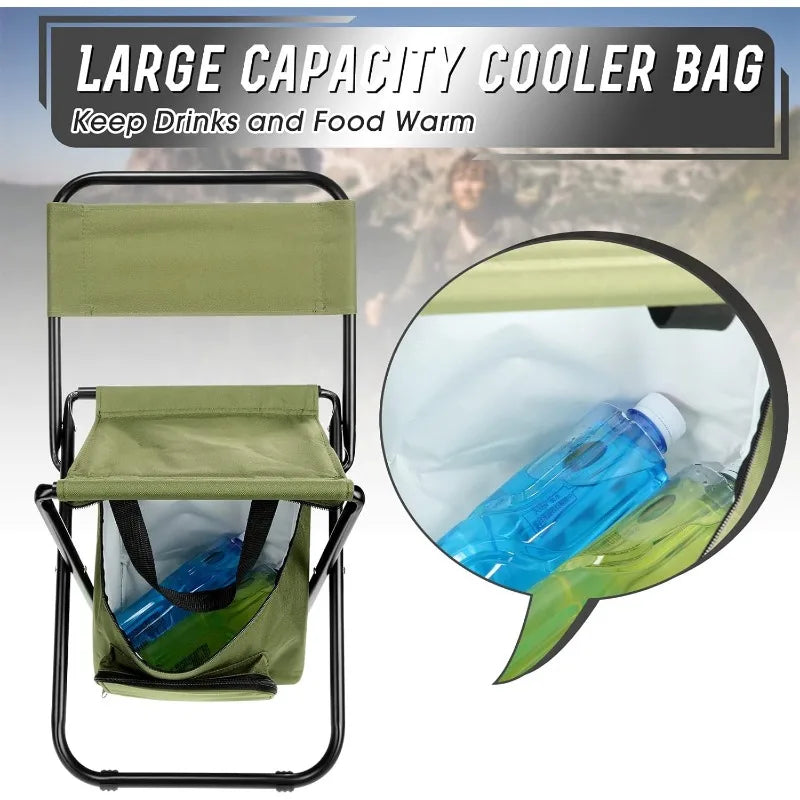Fishing Chair with Cooler Bag, Foldable Fishing Stool Supports 220Lbs, Portable Lightweight Chair Outdoor Camping.