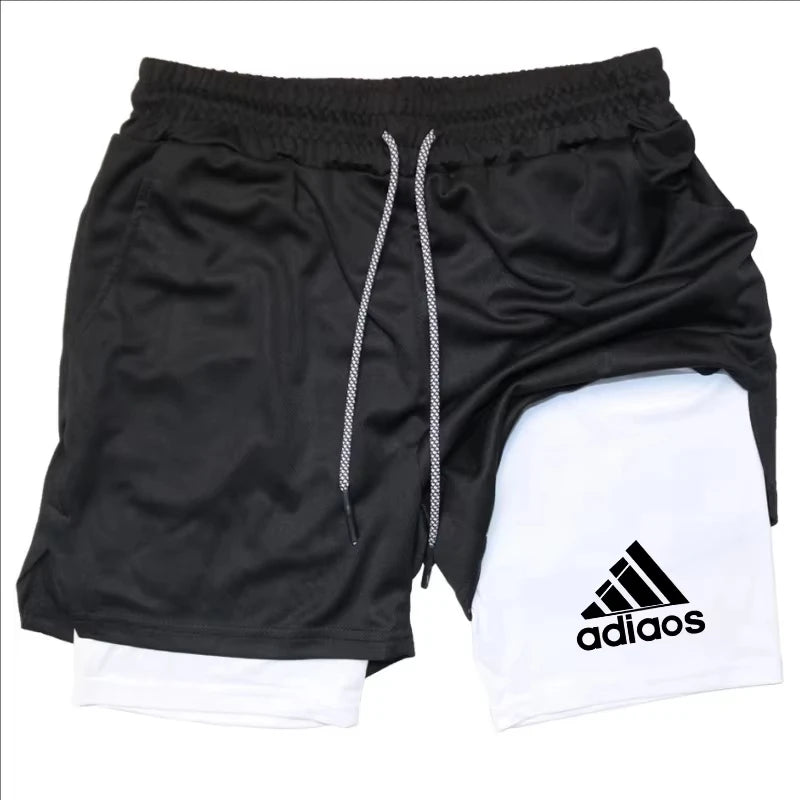 Men Compression Shorts, Summer Gym Fitness, Running, Training, Sports Shorts, Two-In-One Mesh Shorts.