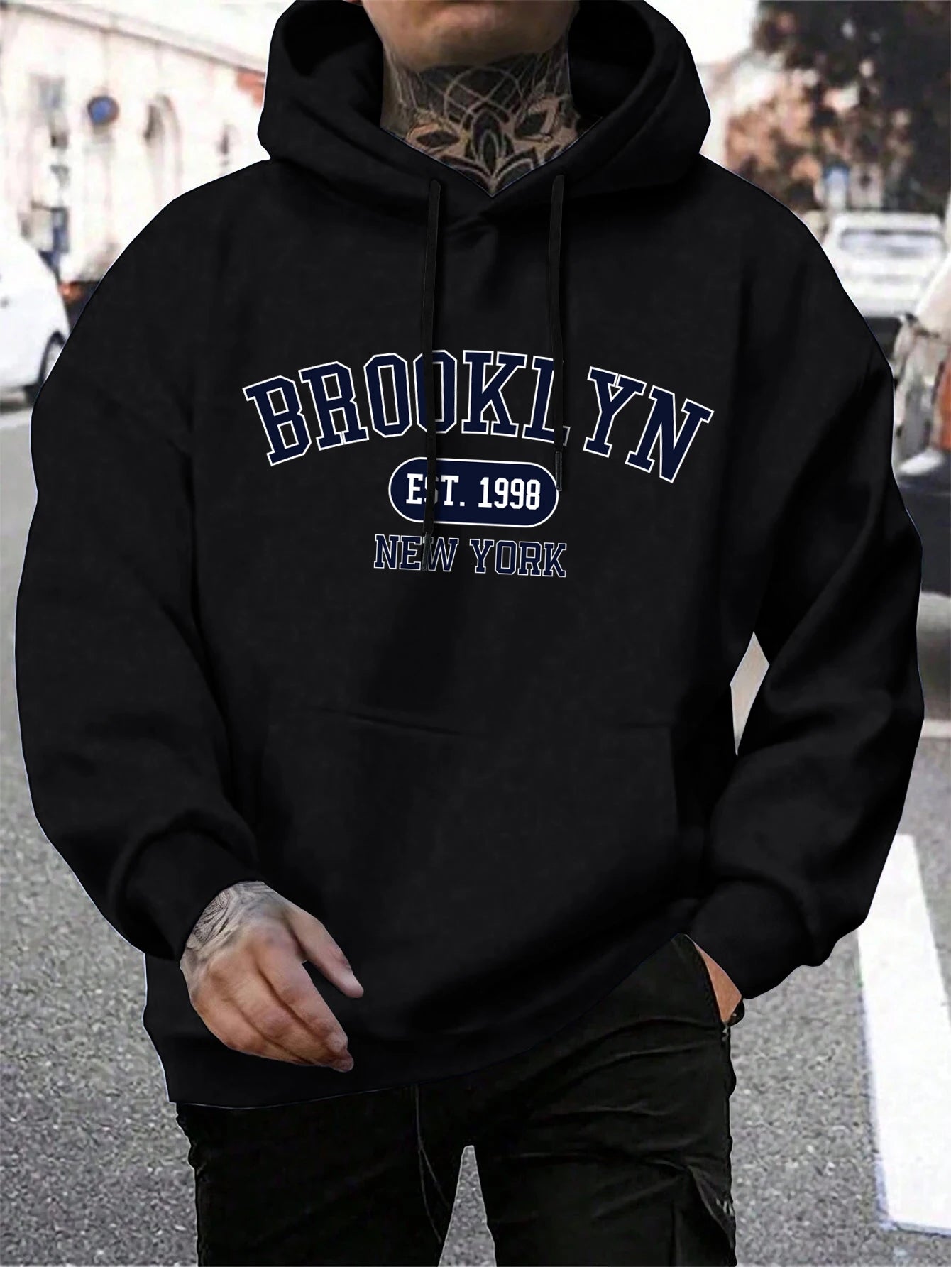 Brooklyn Est 1998 New York Printing, Men Hoodies Crewneck Fashion Oversize.