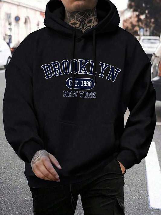 Brooklyn Est 1998 New York Printing, Sudaderas con Capucha y Cuello Redondo de Moda para Hombre, Talla Grande.