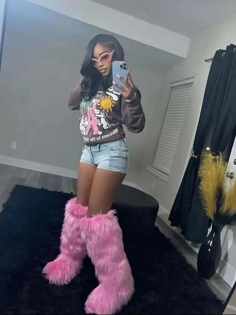 Women Over-The-Knee Boots, Winter New Fox Fur Snow Boots, And Cashmere Women Boots, Leg Warm Boots Non-Slip Soles.