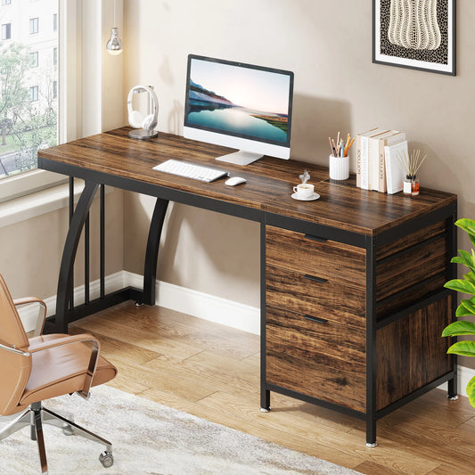 Bureau informatique avec 3 tiroirs, bureau PC de 150 cm avec tiroirs réversibles, poste de travail de table d'étude industrielle.