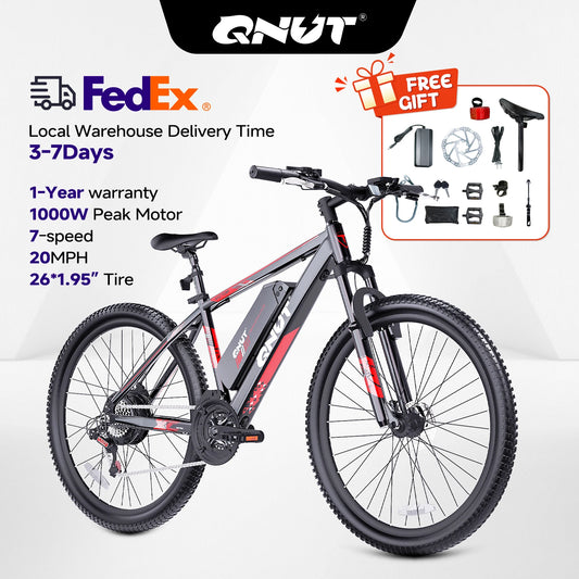 QNUT Victor3.0 Mountain electric Bicycle,1000W, 36V 10.4AH 26" Tire, All-Terrain E-Bike.