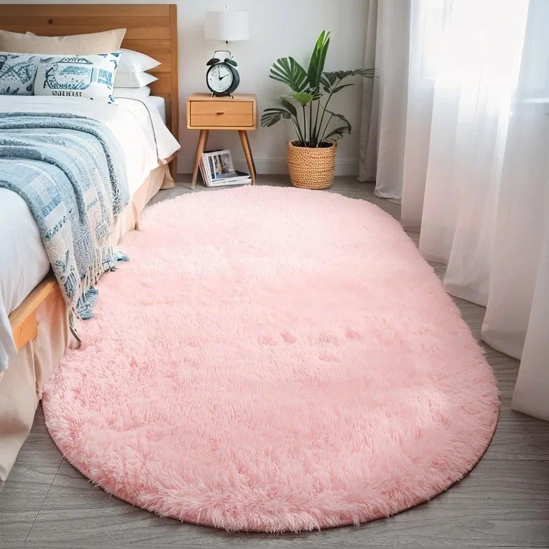 Fluffy Oval Plush Carpet Extra Soft Rug For Living Room ,Sofa Area, Bedroom, Non-Slip Shaggy Floor Mat.