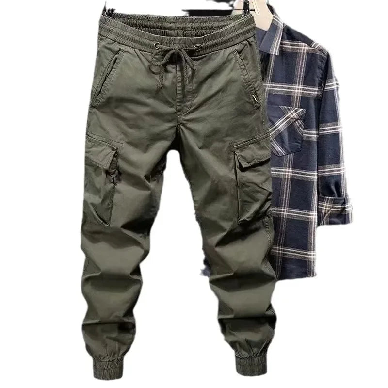 Fashionable Casual Pants Men's Loose-fit  Cargo Pants Solid Color Cropped