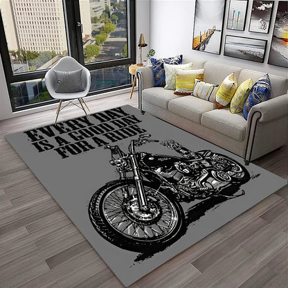 3D Retro Motorcycle Vintage  Rug for Living Room, Bedroom, Playroom Kid Area Rug Non-slip