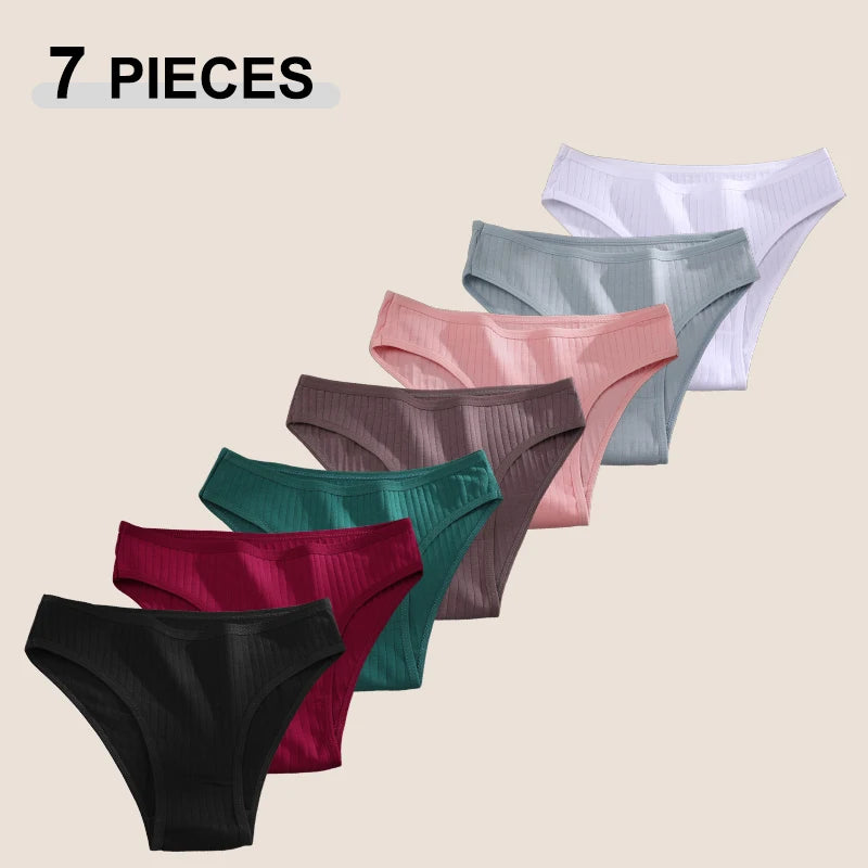 7PCS Women Seamless Cotton Panties, Ladies Low Rise Stripe Underwear Elastic Comfortable Cotton Briefs.