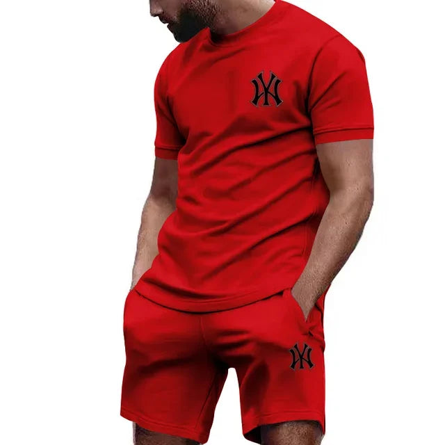2026 hot men's two-piece sportswear short sleeved T-shirt and summer running fitness sportswear.