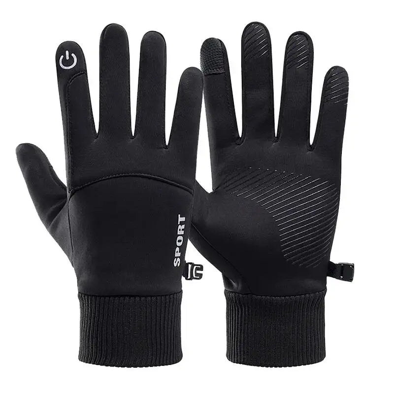 Black Winter Warm Full Fingers Waterproof Cycling ,Outdoor, Sports Running, Motorcycle ,Ski Touch Screen Fleece Gloves.