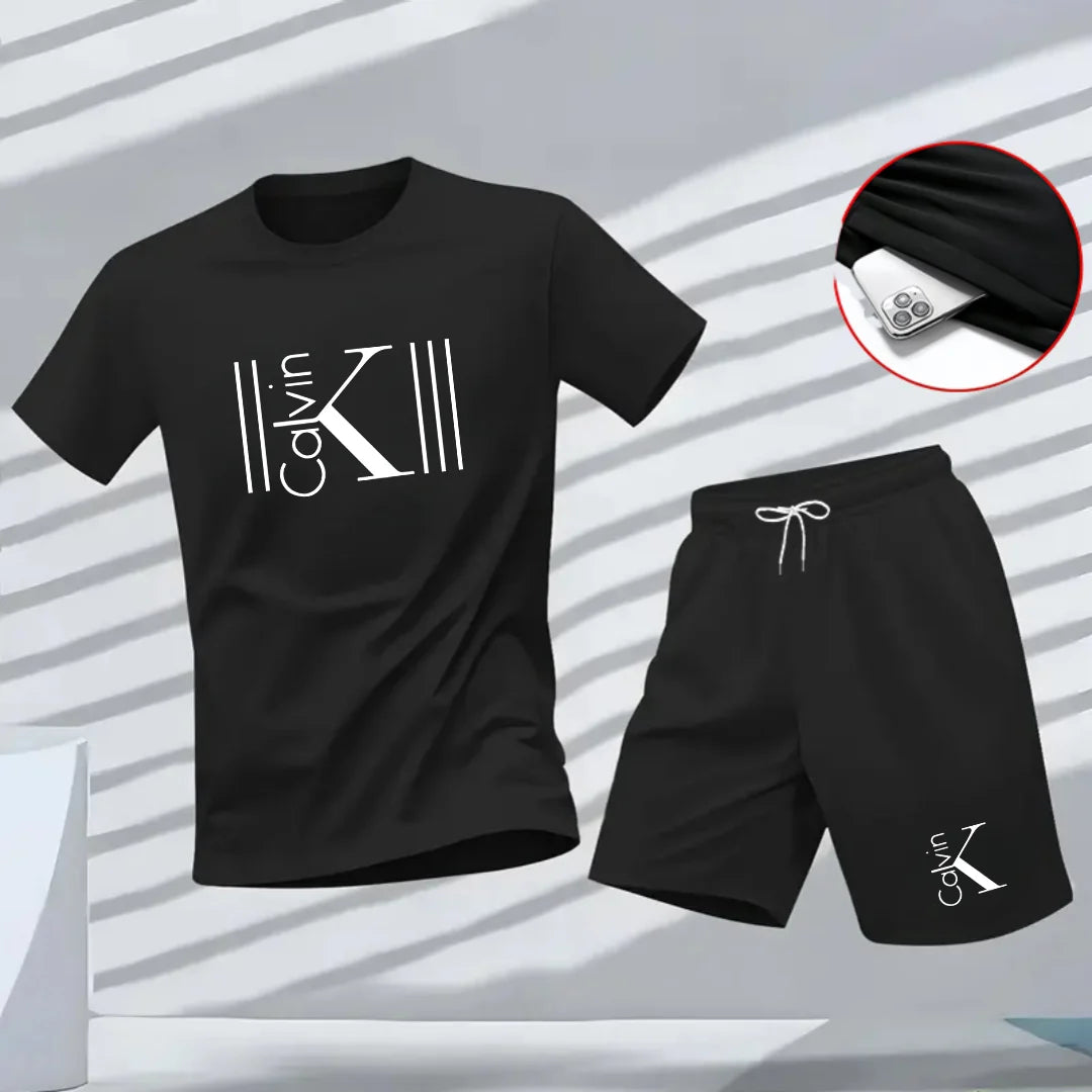"2025 Men Breathable sports pattern Printed T-shirt, Casual Fashion short-sleeved streetwear top Two-piece set.