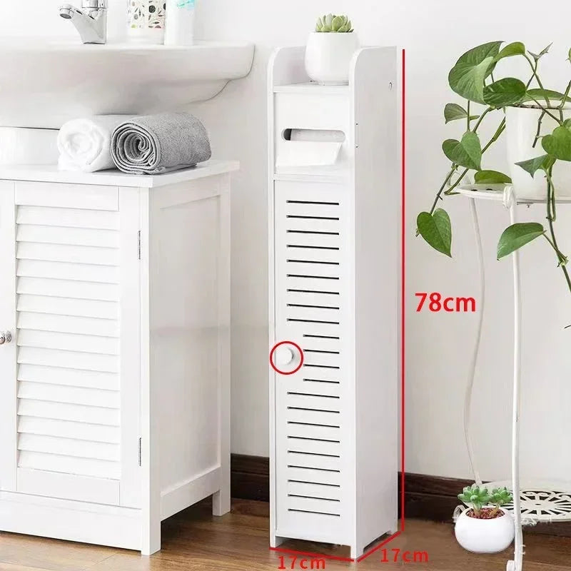 Bathroom Storage Cabinet Toilet Paper Holder Stand With Door Free-Standing Storages Shelfs Small Spaces Corner Organizer shelves