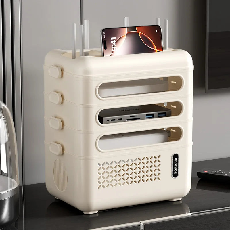 Router Organizer Box Multi-Functional Storage Shelf, Cable Management Large Capacity for Power Strips Charging Cords