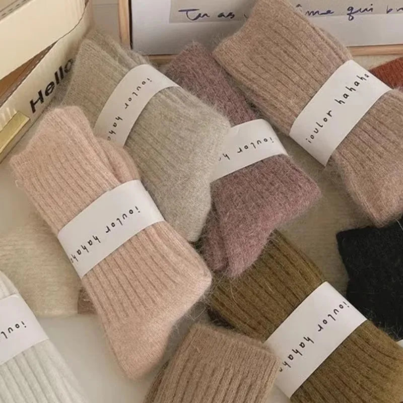 Thick Warm Women's Cashmere Wool Socks Solid Color Long Sox for Ladies