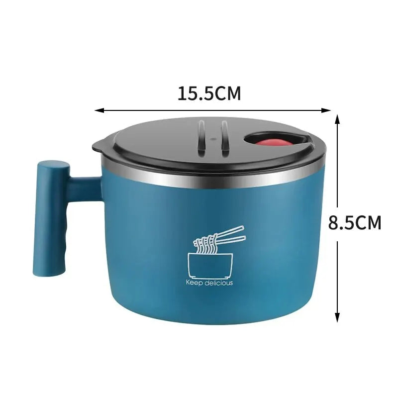 Stainless Steel Bowl With Lid For Instant Noodles, Sealed And Portable Drain Bowl For Kitchen.