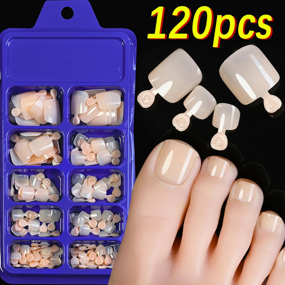 100PCS Short Square False Toenail Tips, Full Cover Acrylic Nail Art.