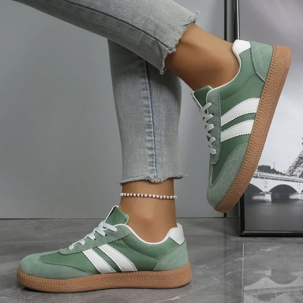 Lightweight Comfortable Sneakers for Women, Fashion Striped Lace Up Sports Shoes Plus Size.