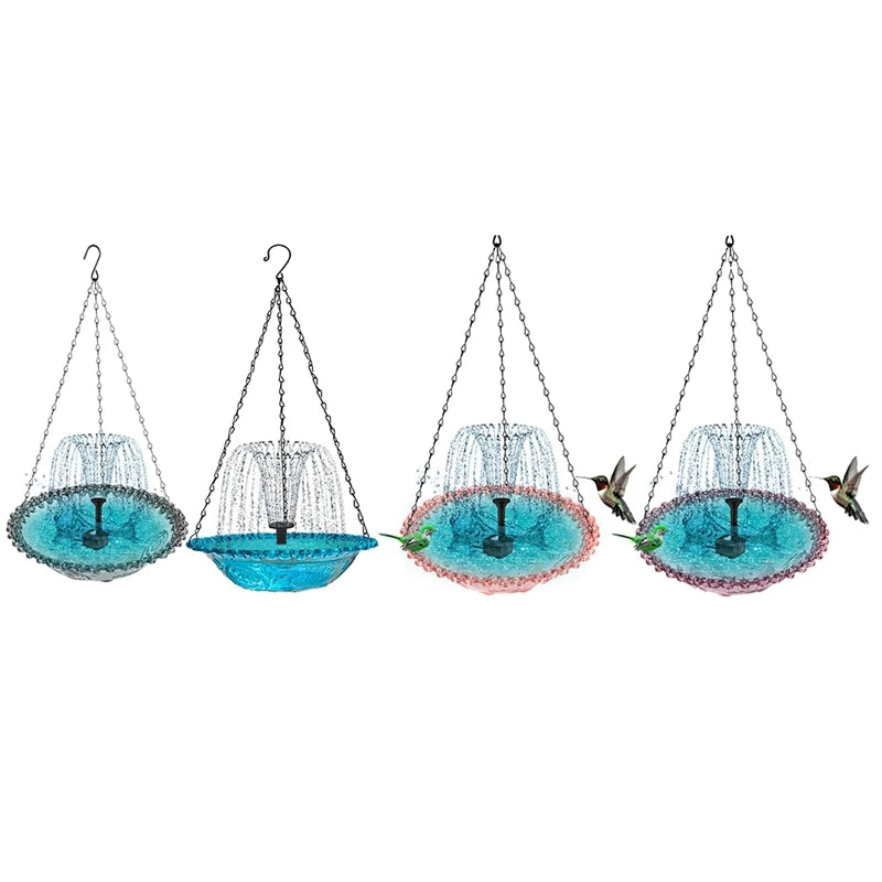 Hanging Bird Bath Fountain  Drinking Feeder Bowl, Spray Nozzles Fountain